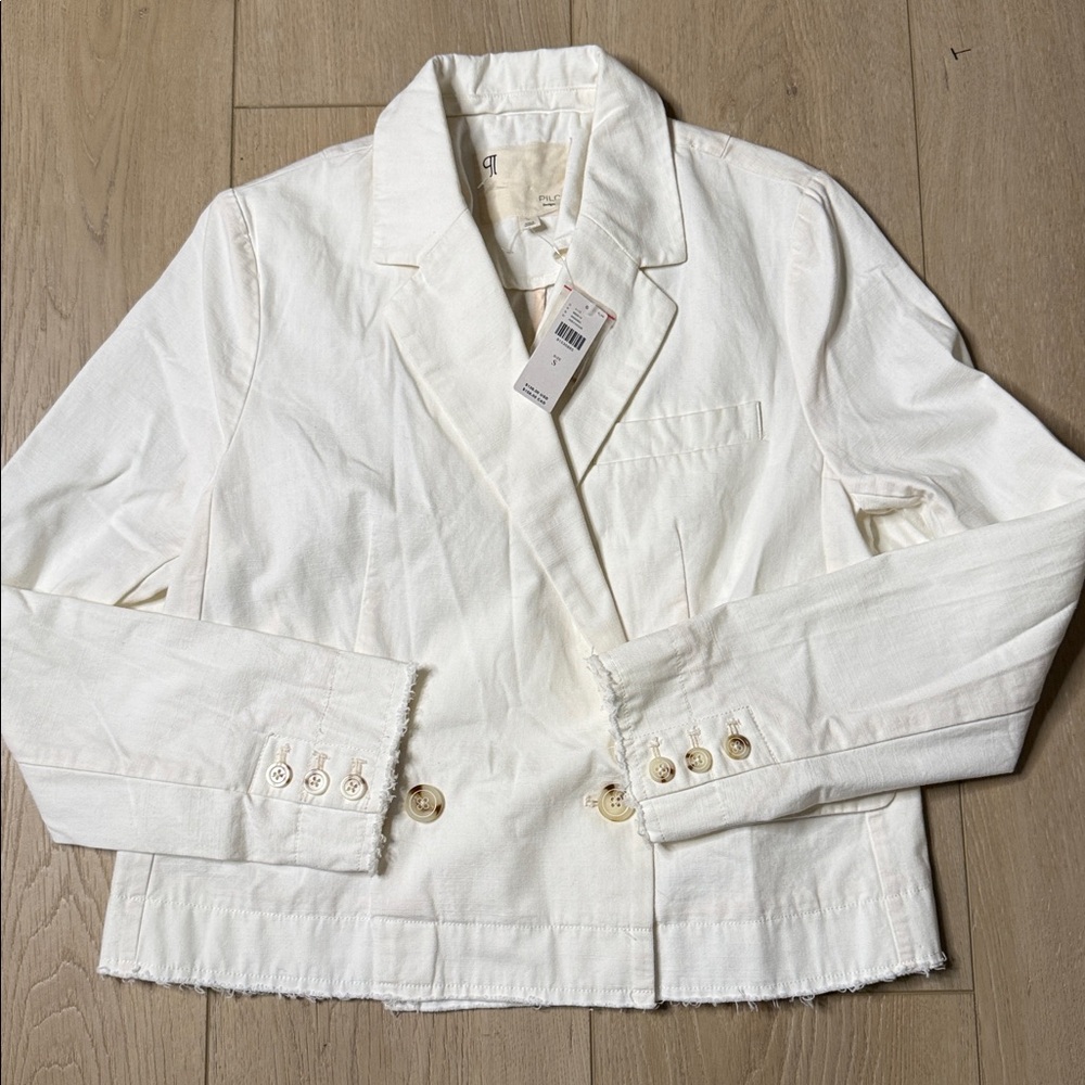 Anthropologie NWT Pilcro Fray Hem Ivory Cotton Blazer Size Small - Picture 4 of 10